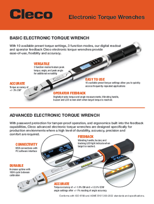 Cleco ETWA Advanced Electronic Torque Wrenches